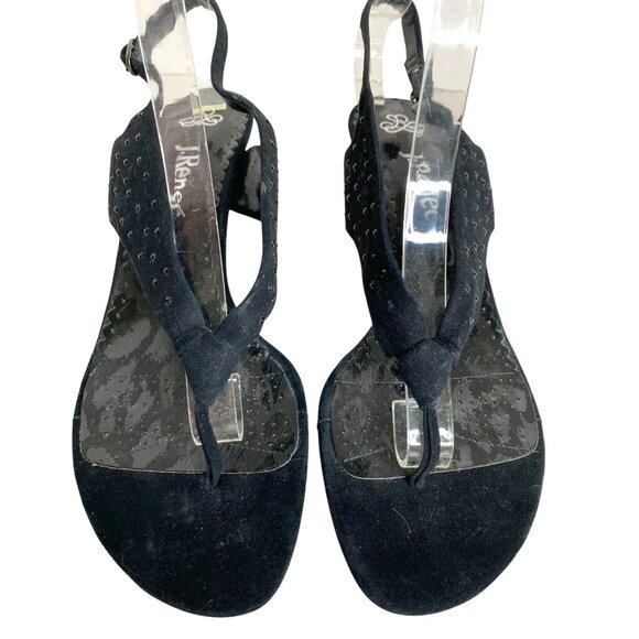 J Reneé NWOB Black Suede Rhinestone Embellished Cone Heel  Sandals  Size 10W - Picture 2 of 8